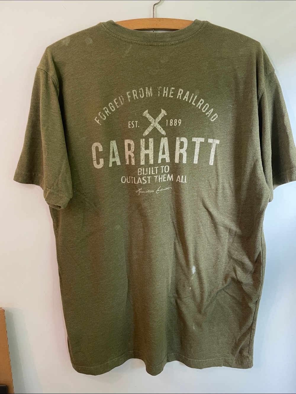 Carhartt Men's Olive Green Relaxed Fit Short-Sleeve Pocket Tee Size M Thrashed - Picture 8 of 15